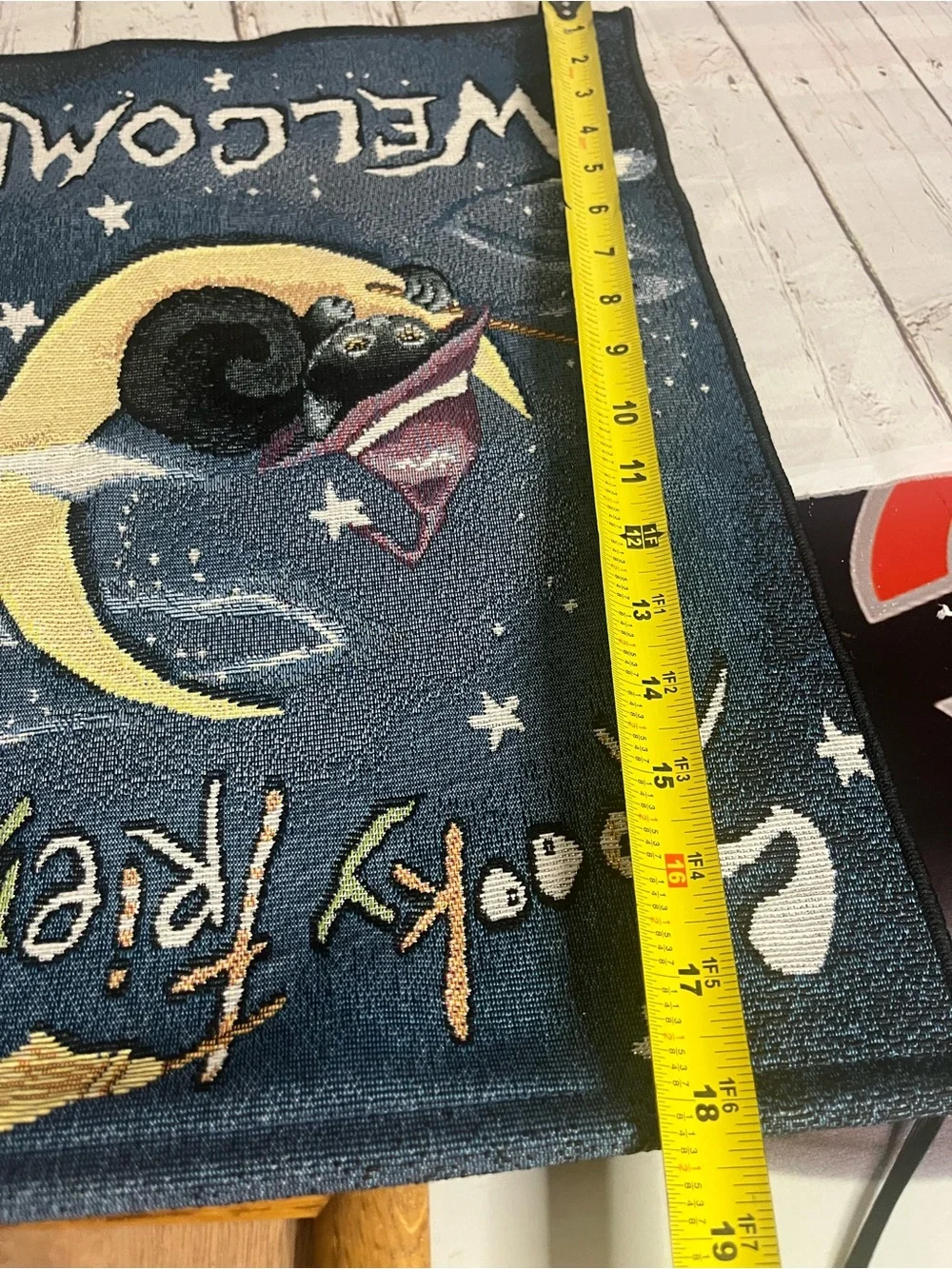 Spooky Friends Welcome Halloween Tapestry Wall Hanging Black Cat Witch Moon
